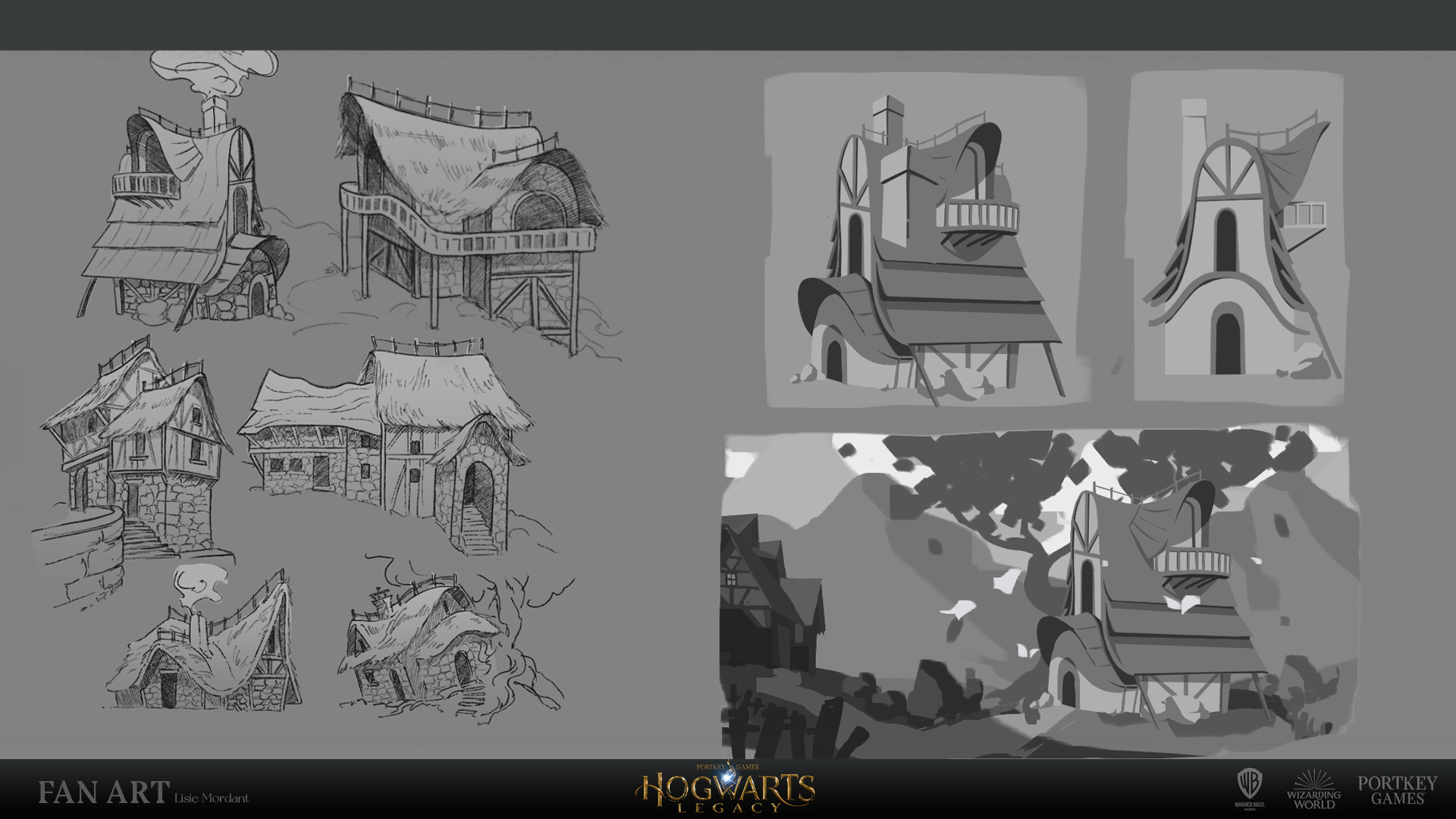 Hogwart Legacy sketch cottage environment.